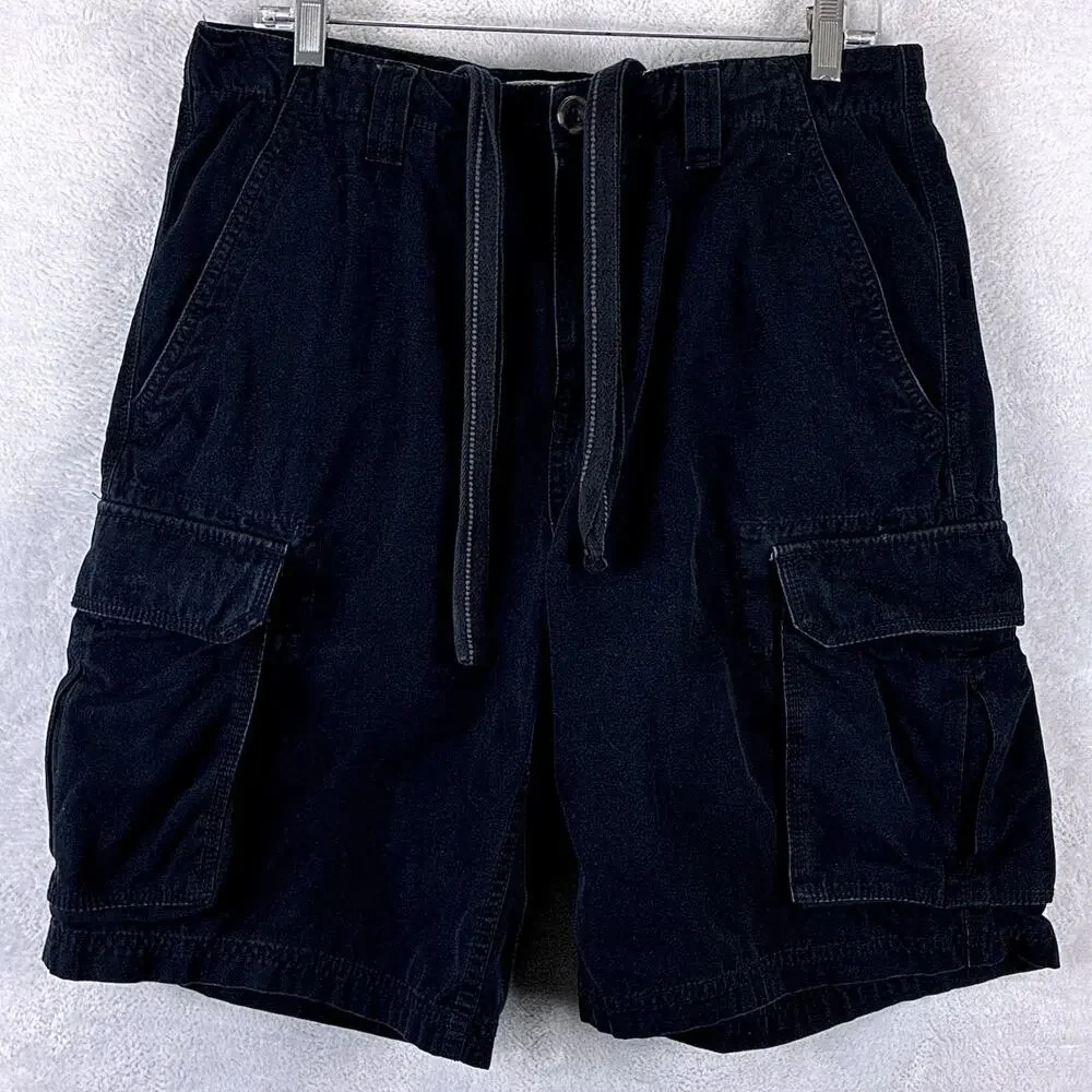 VTG Y2K Anchor Blue Cargo Shorts Mens 32 Black Baggy Military Paratrooper Skate